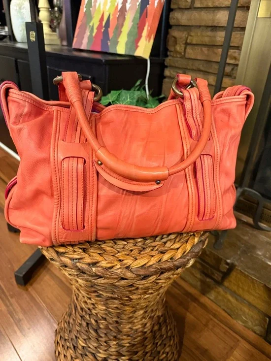 Vintage Marc Jacob’s Made in Italy Leather Slouchy Tassel Tote Handbag Orange - Picture 7 of 16
